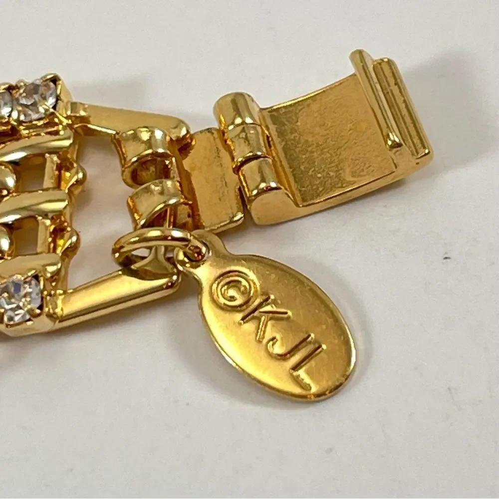 Vintage Kenneth Jay Lane KJL Gold Tone Rhinestone Chain Tennis Bracelet Elegant - Picture 2 of 8